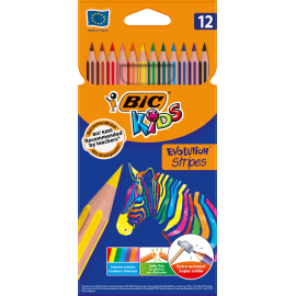 POCHETTE DE 12 CRAYONS COULEURS EVOLUTION STRIPES - BIC